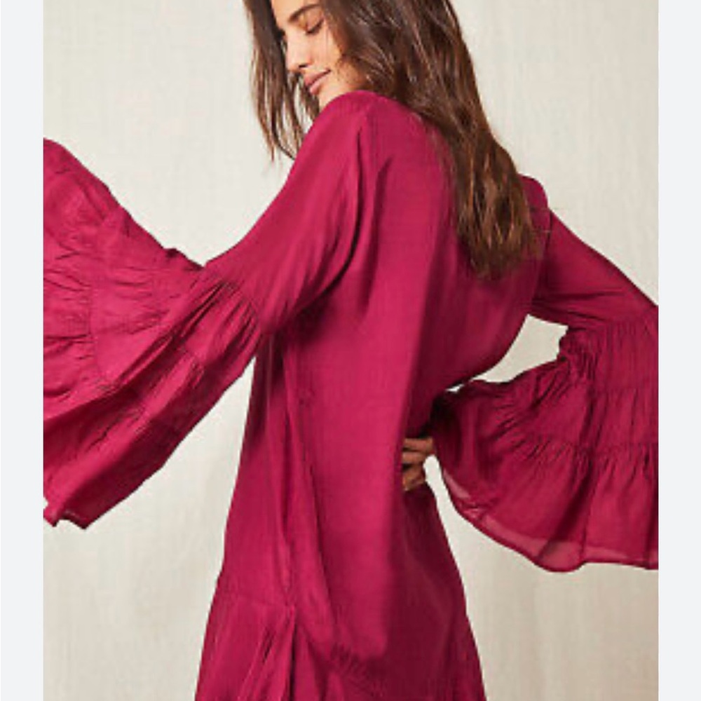 Free People - Elegant Pink Magenta Bell Sleeve Dress